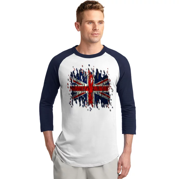 Ripped UK Great Britain Union Jack Torn Flag Baseball Sleeve Shirt