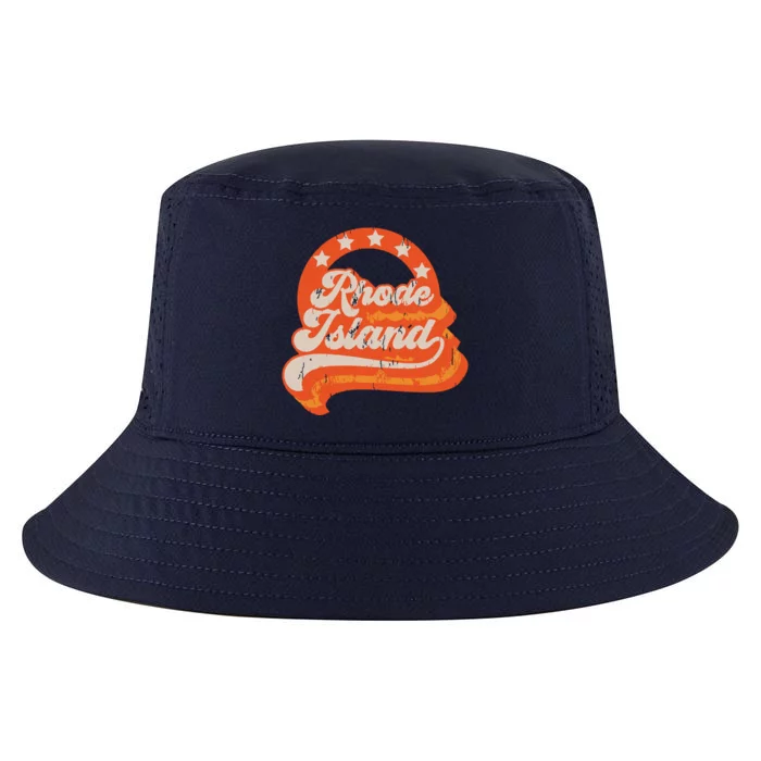 Rhode Island Retro Distressed 70s Style Stars Home State Cool Comfort Performance Bucket Hat