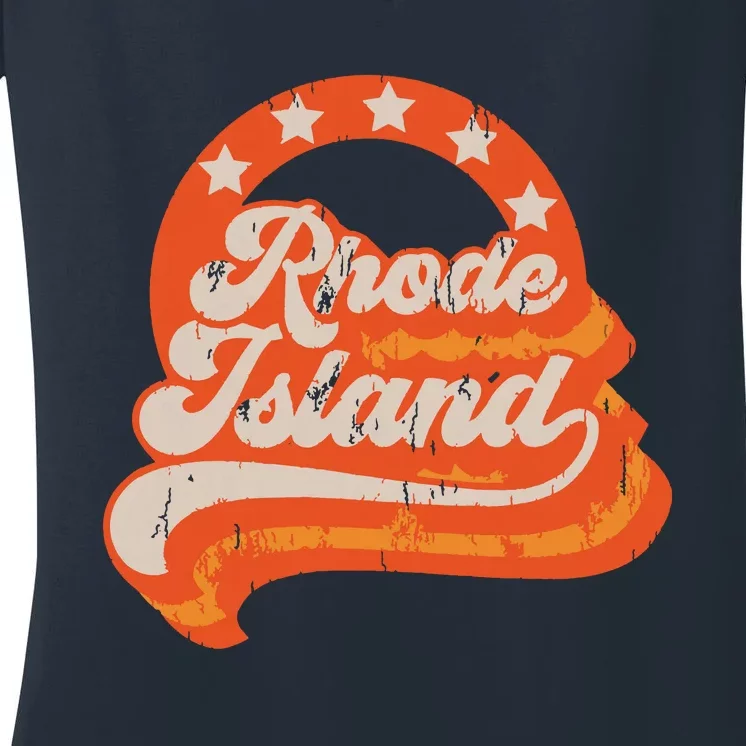 Rhode Island Retro Distressed 70s Style Stars Home State Women's V-Neck T-Shirt