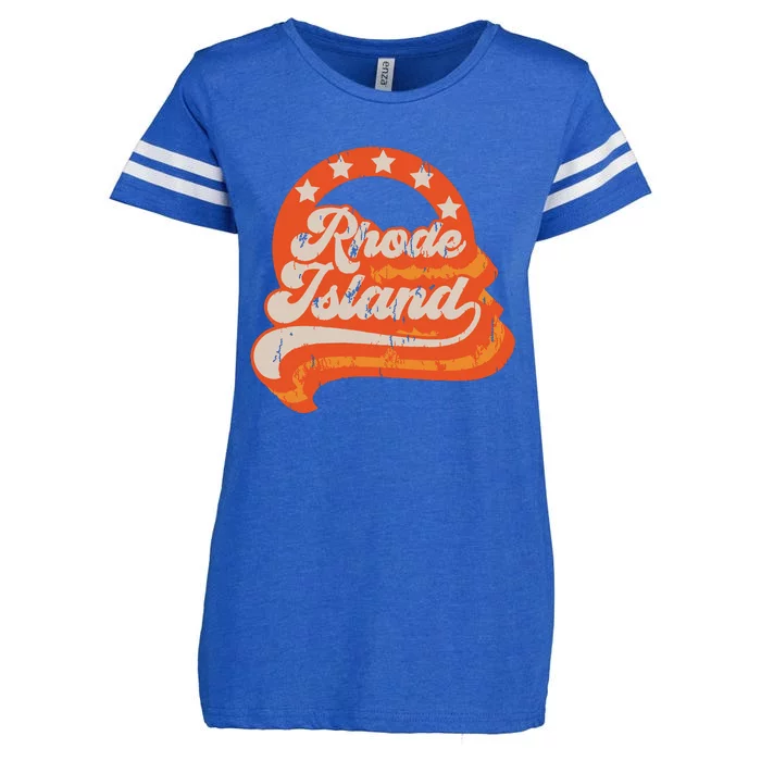 Rhode Island Retro Distressed 70s Style Stars Home State Enza Ladies Jersey Football T-Shirt