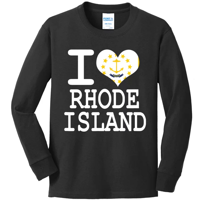 Rhode Island Rhode Island Flag Map Usa Kids Long Sleeve Shirt