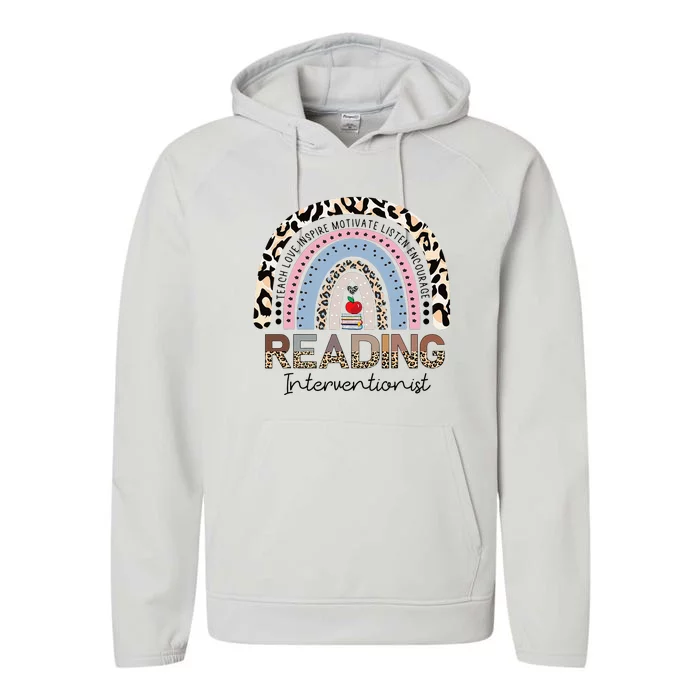 Reading Interventionist Reading Teacher Specialist Rainbow Performance Fleece Hoodie