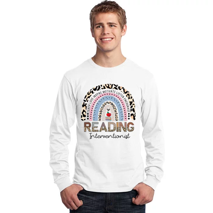 Reading Interventionist Reading Teacher Specialist Rainbow Tall Long Sleeve T-Shirt