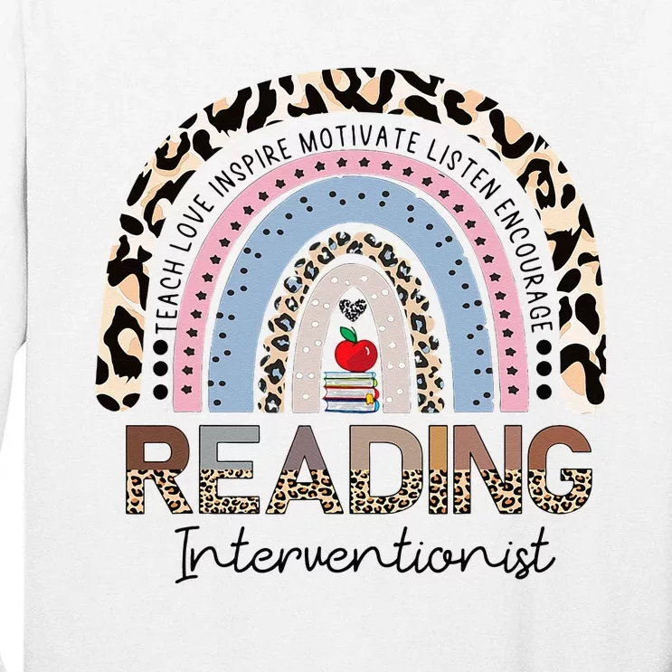 Reading Interventionist Reading Teacher Specialist Rainbow Tall Long Sleeve T-Shirt