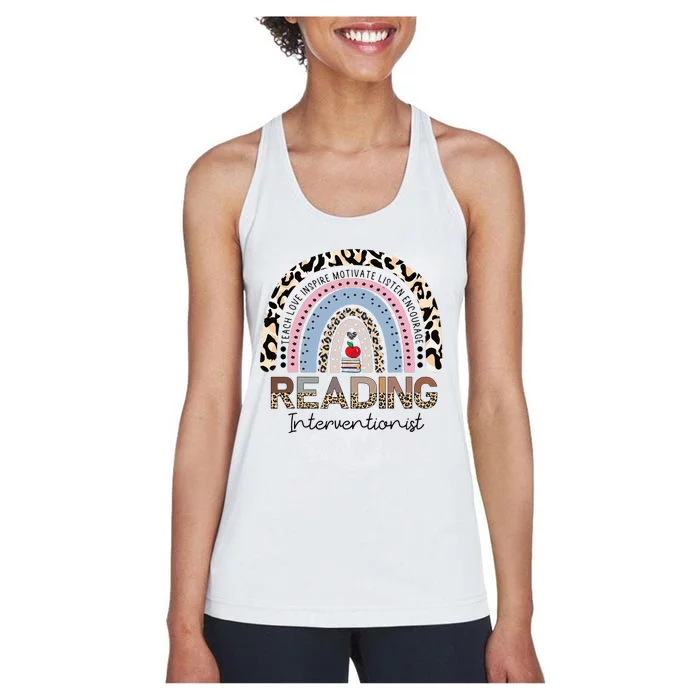 Reading Interventionist Reading Teacher Specialist Rainbow Women's Racerback Tank