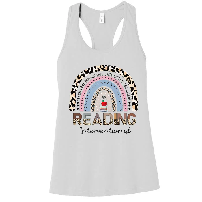 Reading Interventionist Reading Teacher Specialist Rainbow Women's Racerback Tank