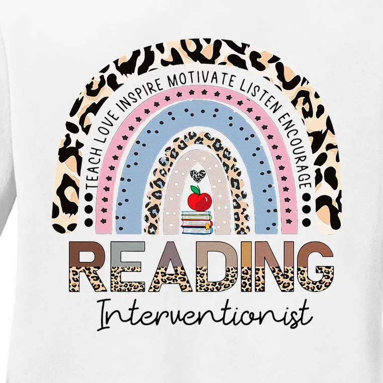 Reading Interventionist Reading Teacher Specialist Rainbow Ladies Long Sleeve Shirt