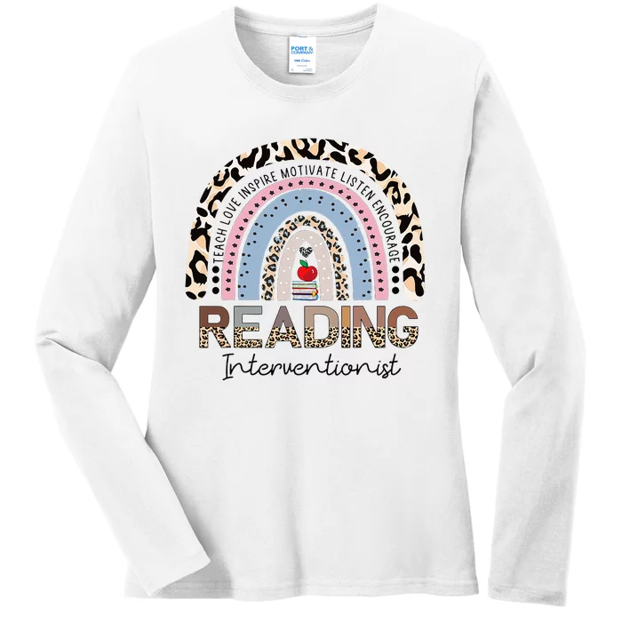 Reading Interventionist Reading Teacher Specialist Rainbow Ladies Long Sleeve Shirt