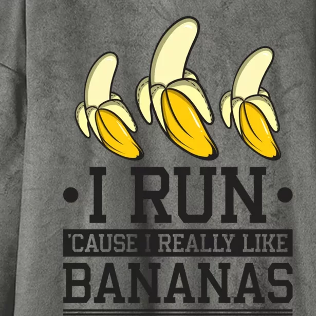 Runner I Run Because I Like Bananas Marathoner Funny Running Gift Hooded Wearable Blanket