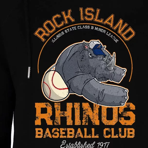 Rock Island Rhinos Retro Minor League Baseball Team Womens Funnel Neck Pullover Hood