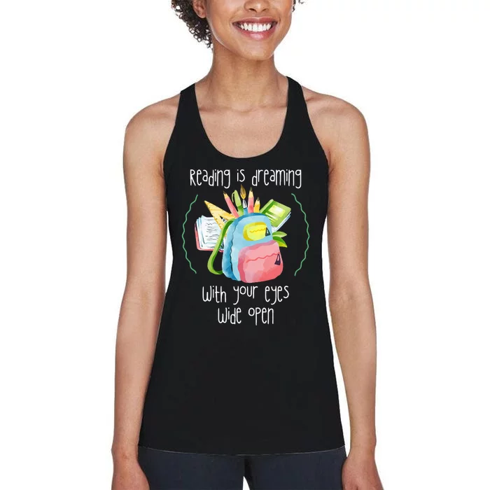 Reading Intervention Reading Is Dreaming Library Student Women's Racerback Tank