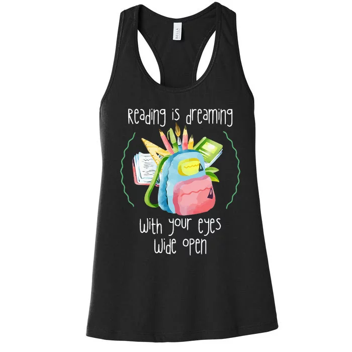 Reading Intervention Reading Is Dreaming Library Student Women's Racerback Tank