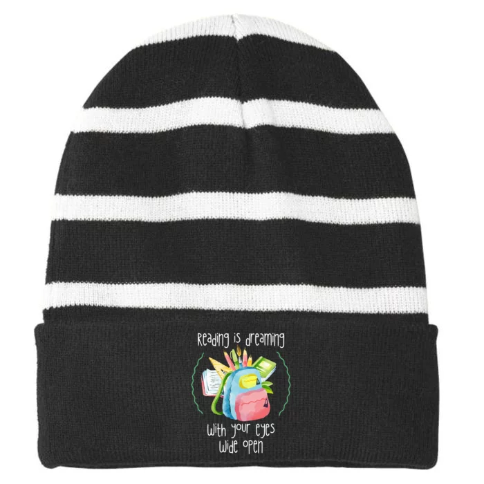 Reading Intervention Reading Is Dreaming Library Student Striped Beanie with Solid Band