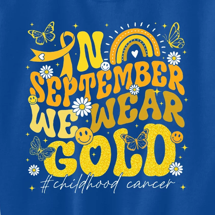 Rainbow In September We Wear Gold Childhood Cancer Awareness Kids Sweatshirt