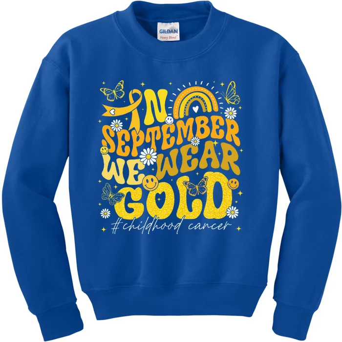 Rainbow In September We Wear Gold Childhood Cancer Awareness Kids Sweatshirt