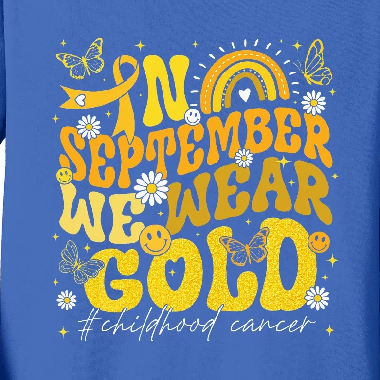 Rainbow In September We Wear Gold Childhood Cancer Awareness Kids Long Sleeve Shirt