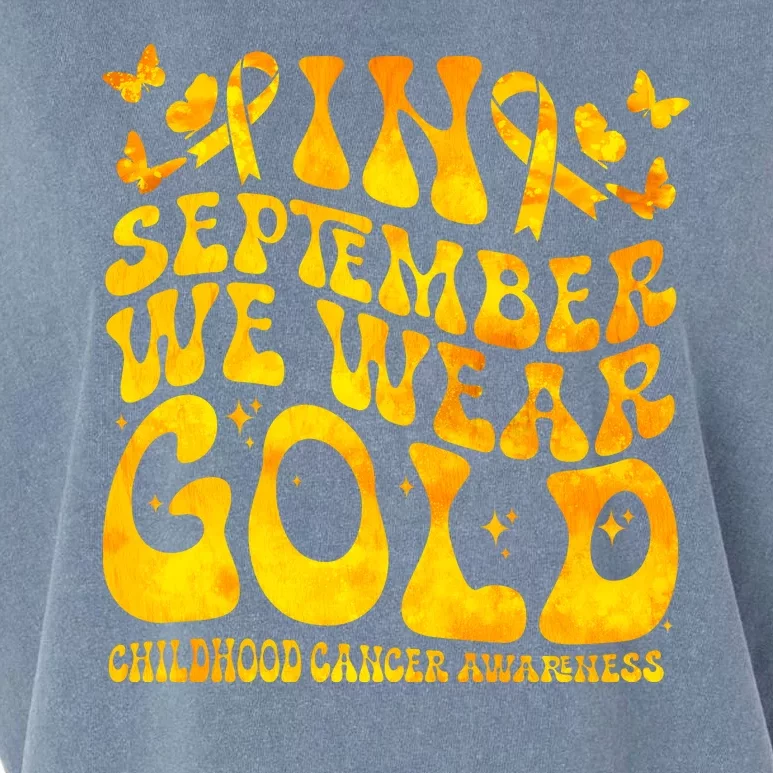 Retro In September We Wear Gold Childhood Cancer Awareness Garment-Dyed Women's Muscle Tee