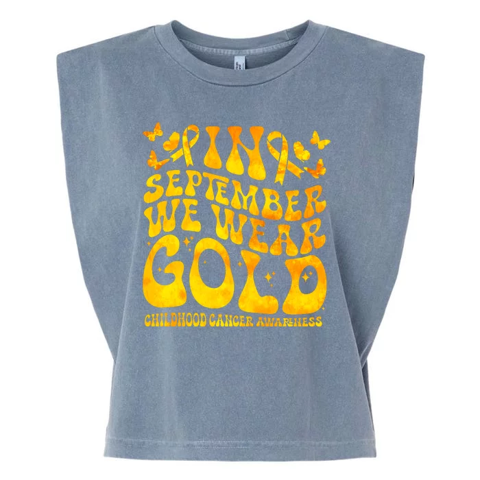 Retro In September We Wear Gold Childhood Cancer Awareness Garment-Dyed Women's Muscle Tee