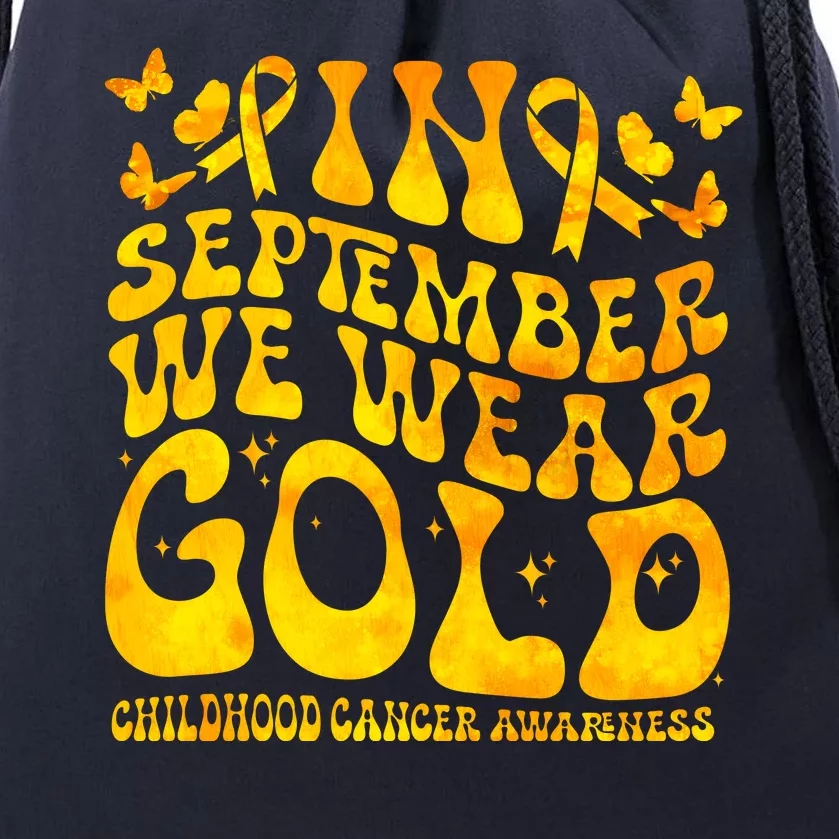 Retro In September We Wear Gold Childhood Cancer Awareness Drawstring Bag