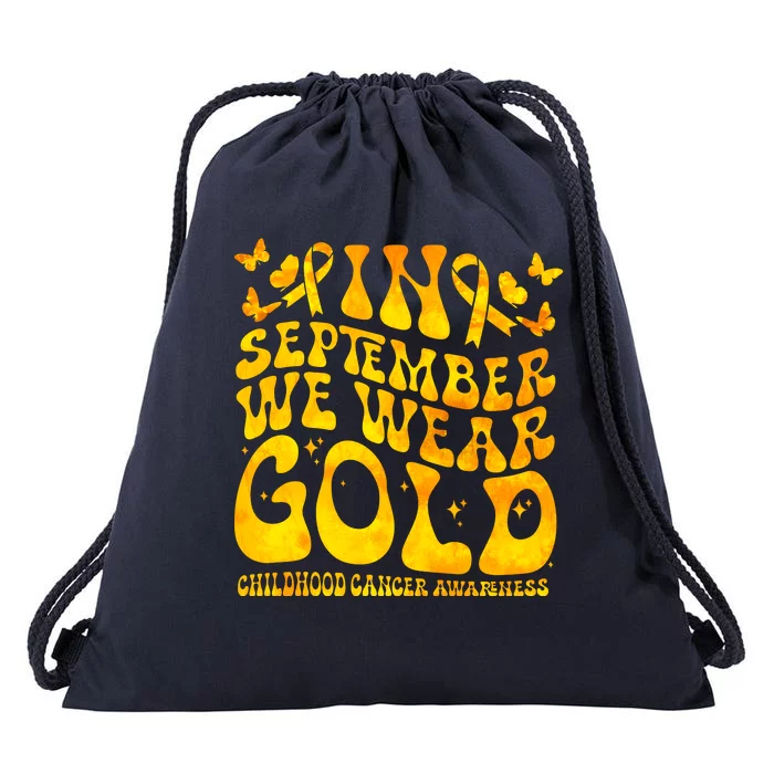 Retro In September We Wear Gold Childhood Cancer Awareness Drawstring Bag