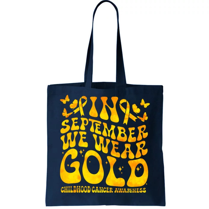 Retro In September We Wear Gold Childhood Cancer Awareness Tote Bag