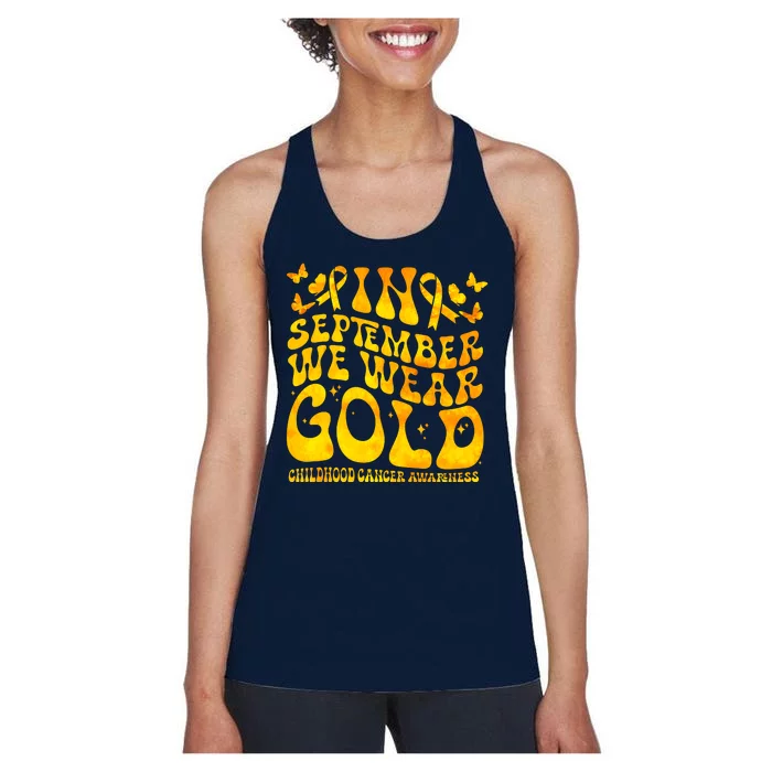 Retro In September We Wear Gold Childhood Cancer Awareness Women's Racerback Tank