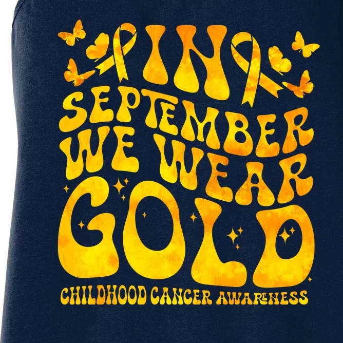 Retro In September We Wear Gold Childhood Cancer Awareness Women's Racerback Tank