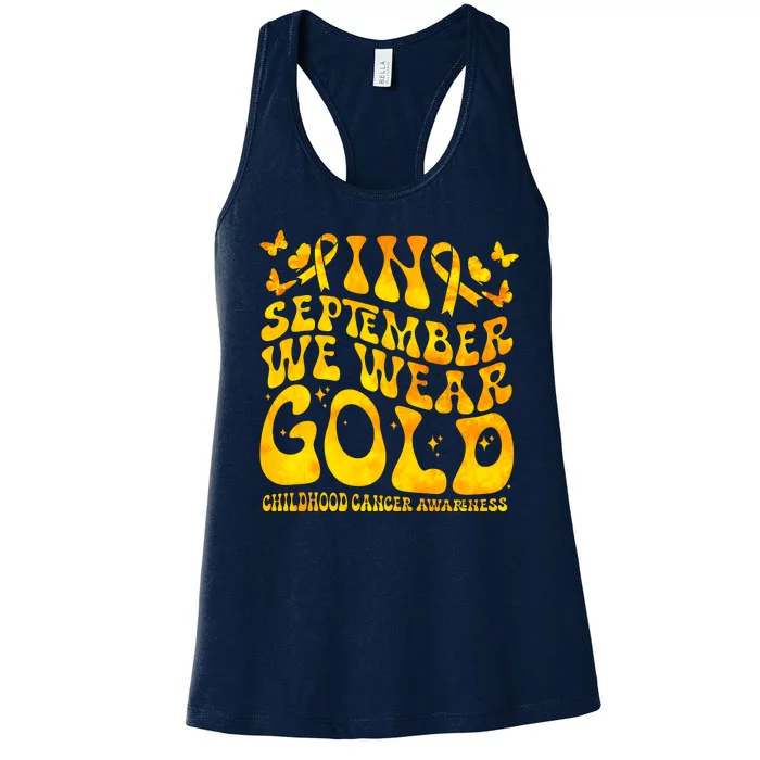 Retro In September We Wear Gold Childhood Cancer Awareness Women's Racerback Tank