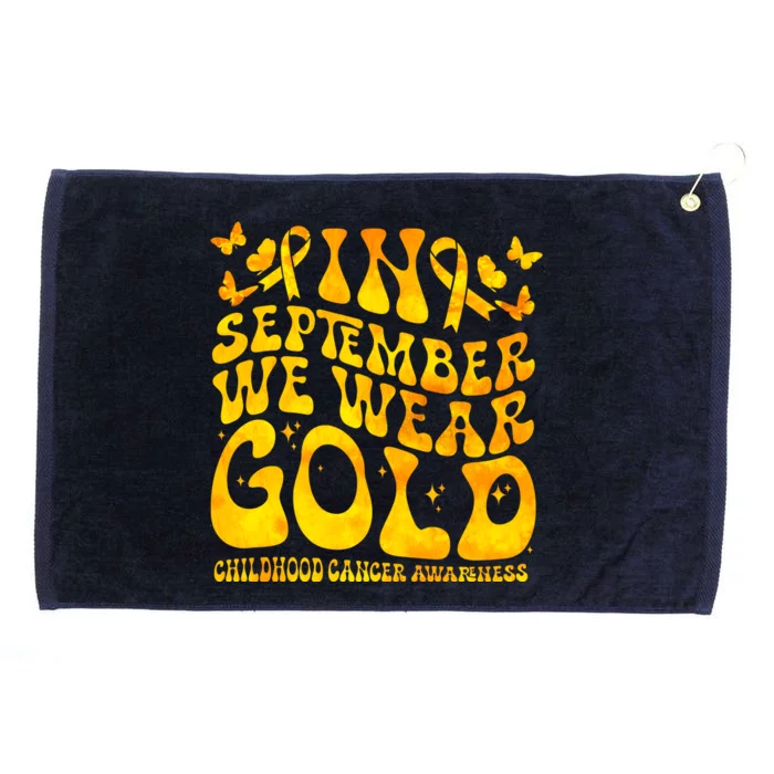 Retro In September We Wear Gold Childhood Cancer Awareness Grommeted Golf Towel