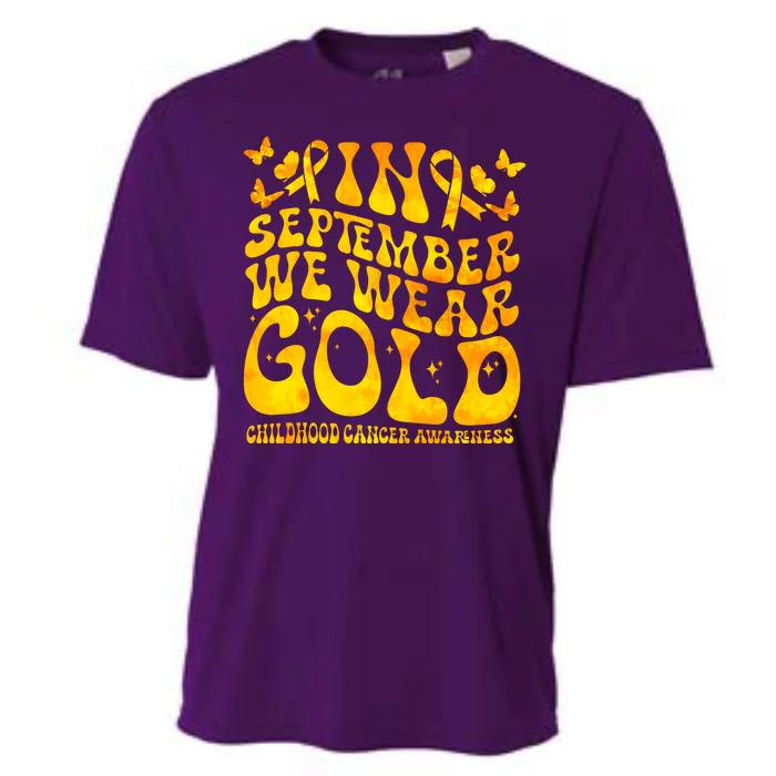 Retro In September We Wear Gold Childhood Cancer Awareness Cooling Performance Crew T-Shirt