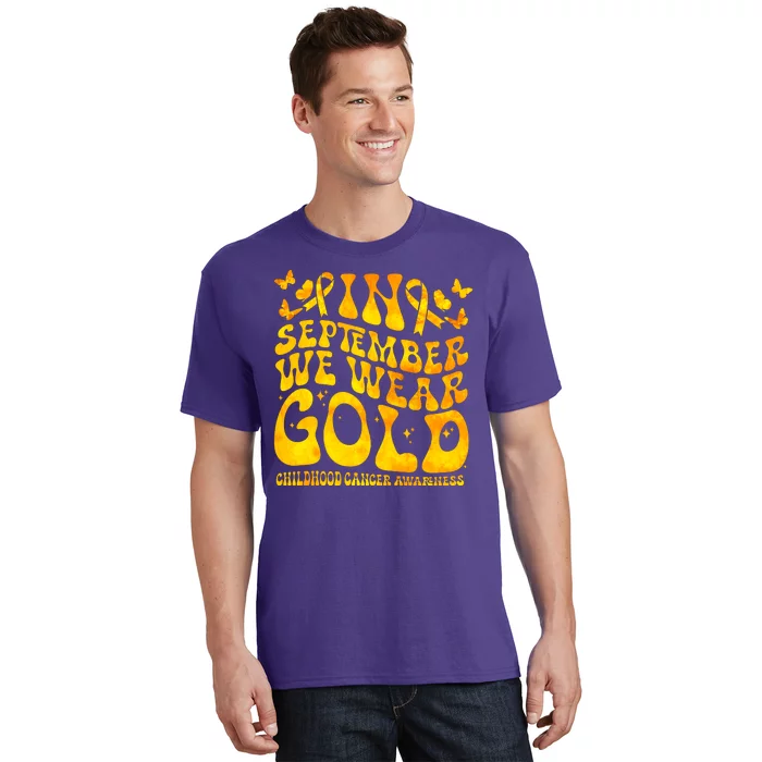 Retro In September We Wear Gold Childhood Cancer Awareness T-Shirt