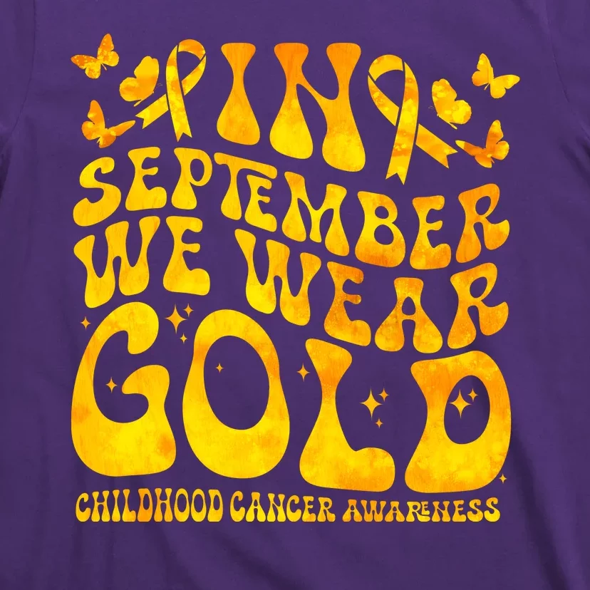 Retro In September We Wear Gold Childhood Cancer Awareness T-Shirt