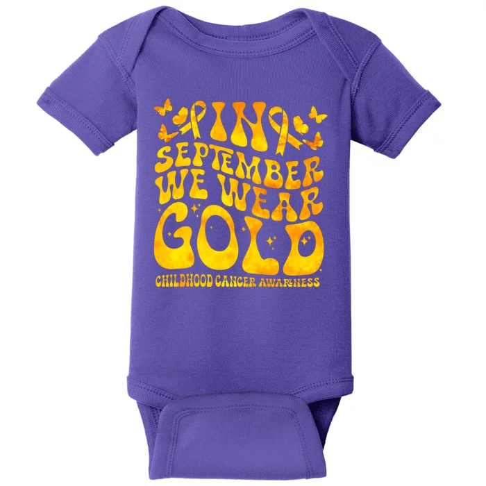 Retro In September We Wear Gold Childhood Cancer Awareness Baby Bodysuit