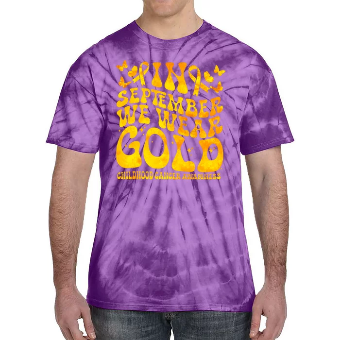 Retro In September We Wear Gold Childhood Cancer Awareness Tie-Dye T-Shirt