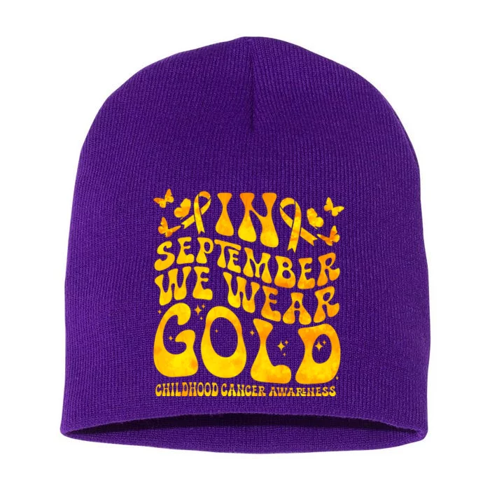 Retro In September We Wear Gold Childhood Cancer Awareness Short Acrylic Beanie