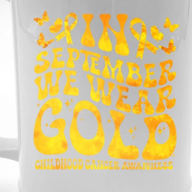 Retro In September We Wear Gold Childhood Cancer Awareness Front & Back Beer Stein