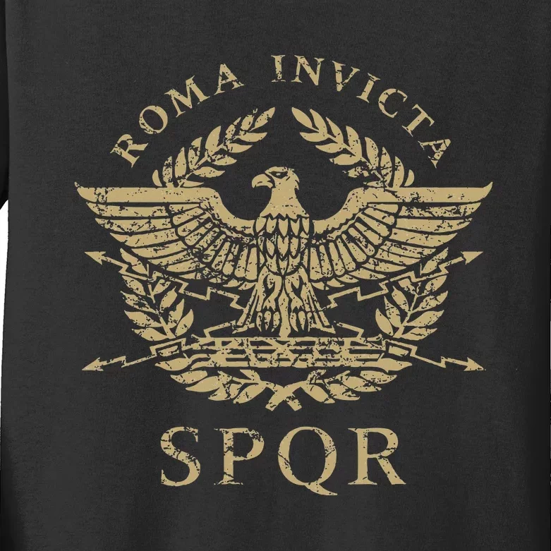 Roma Invicta Spqr Roman Eagle Distressed Kids Long Sleeve Shirt