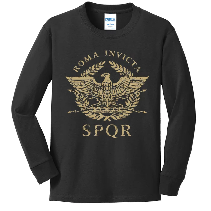 Roma Invicta Spqr Roman Eagle Distressed Kids Long Sleeve Shirt