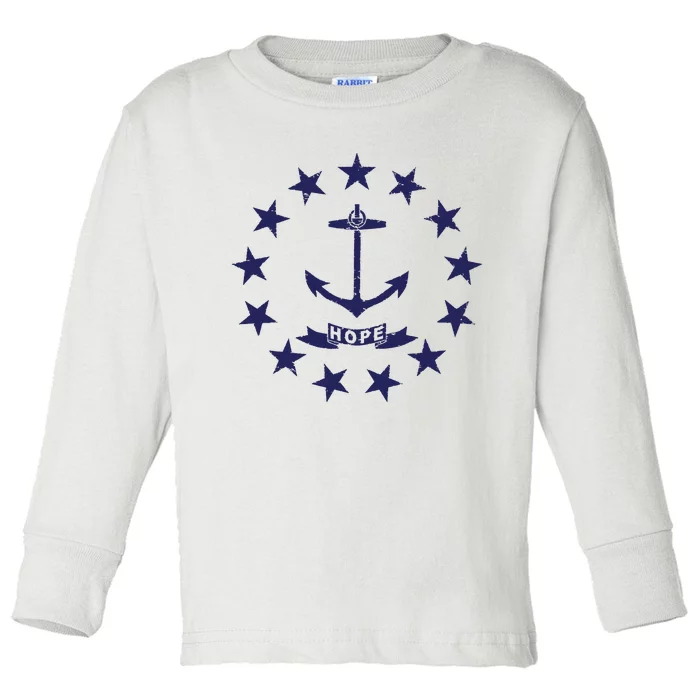 Rhode Island State Flag Distressed Blue Providence Rhode Toddler Long Sleeve Shirt