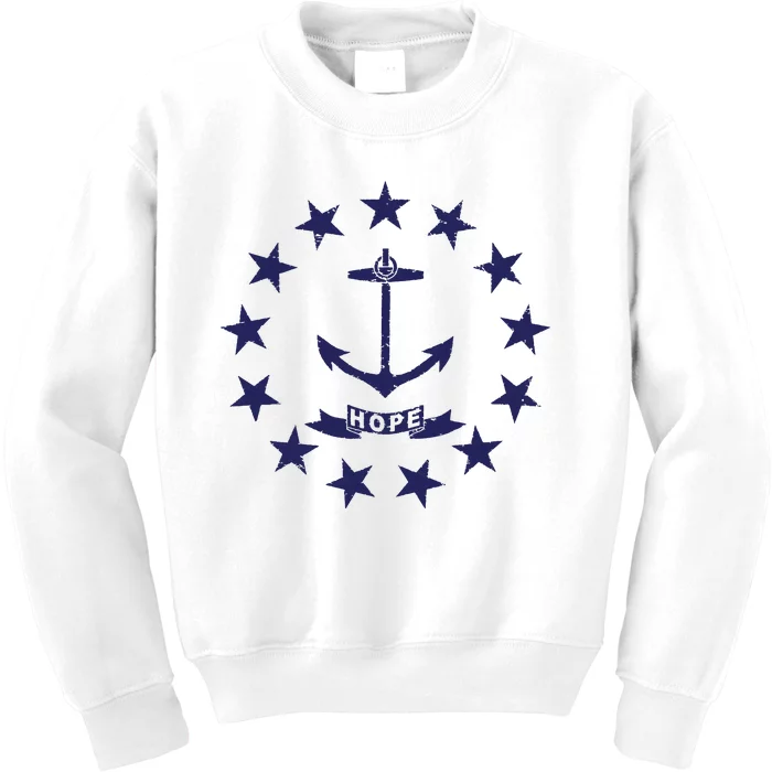 Rhode Island State Flag Distressed Blue Providence Rhode Kids Sweatshirt