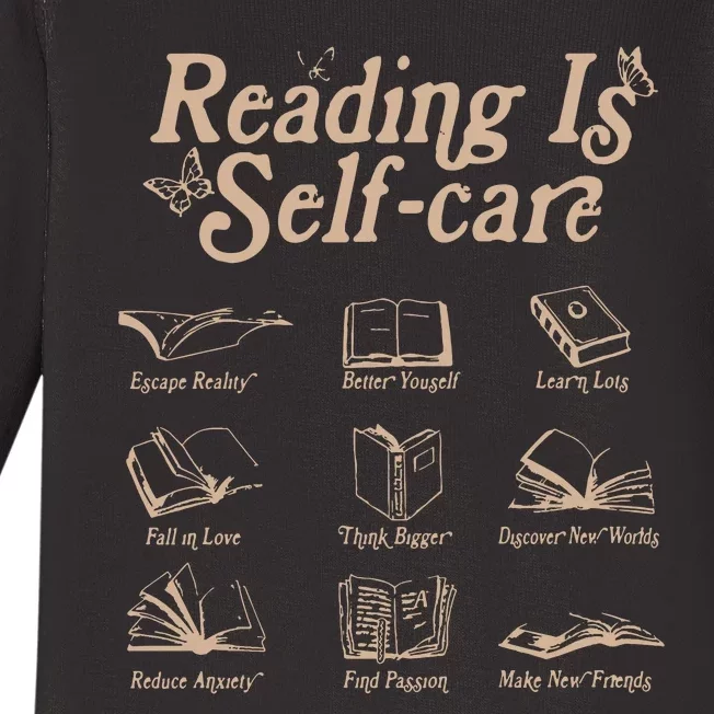 Reading Is Self Care Bookish Mental Health Baby Long Sleeve Bodysuit