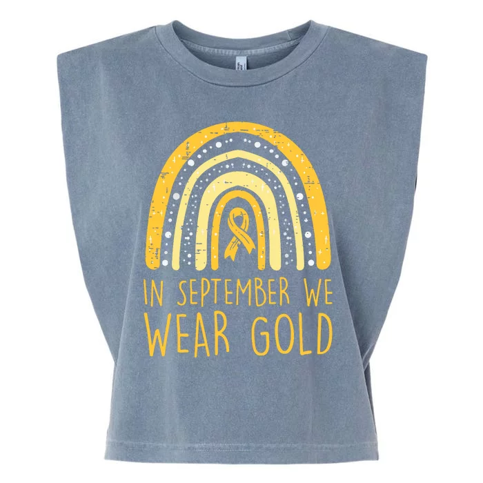 Rainbow In September We Wear Gold Childhood Cancer Awareness Garment-Dyed Women's Muscle Tee