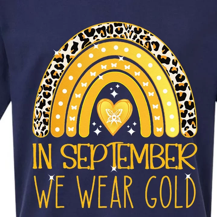 Rainbow In September We Wear Gold Childhood Cancer Awareness Sueded Cloud Jersey T-Shirt