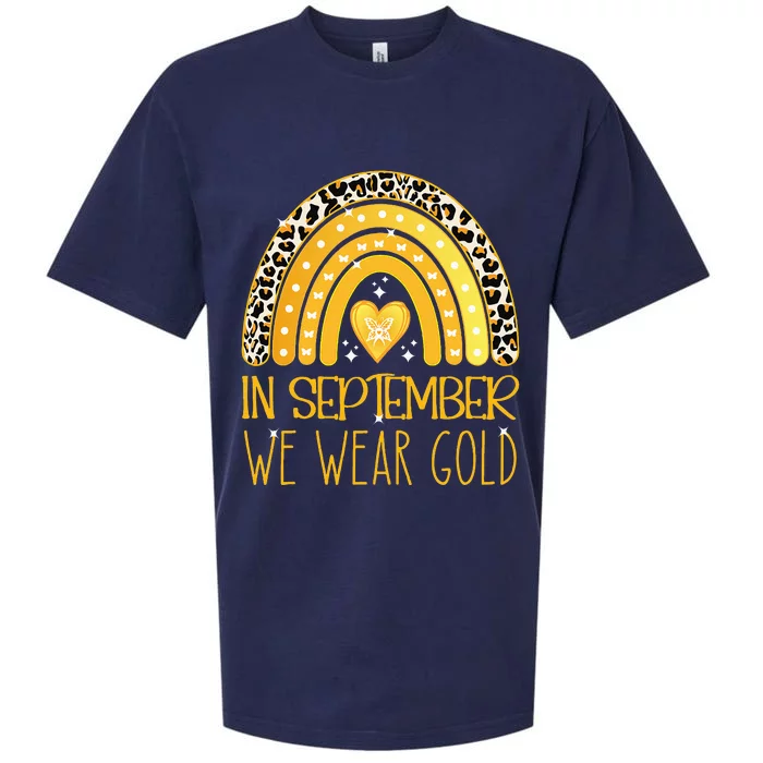 Rainbow In September We Wear Gold Childhood Cancer Awareness Sueded Cloud Jersey T-Shirt