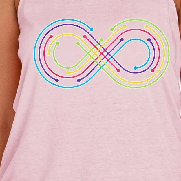 Rainbow Infinity Symbol Pride Autism Awareness Neurodiverse Women's Knotted Racerback Tank