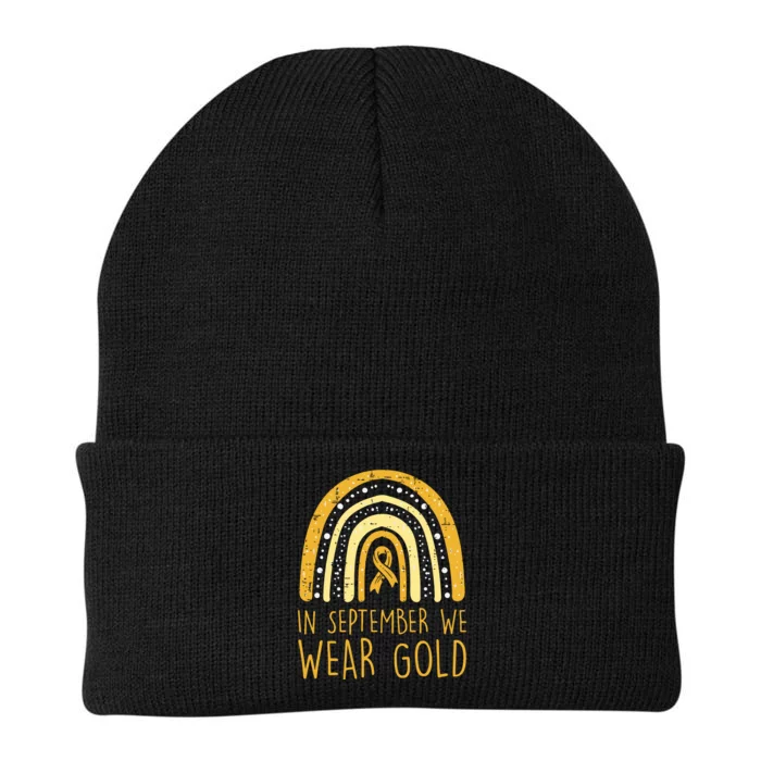 Rainbow In September We Wear Gold Childhood Cancer Awareness Knit Cap Winter Beanie