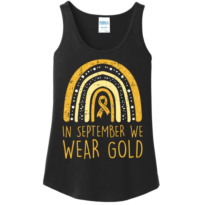 Rainbow In September We Wear Gold Childhood Cancer Awareness Ladies Essential Tank