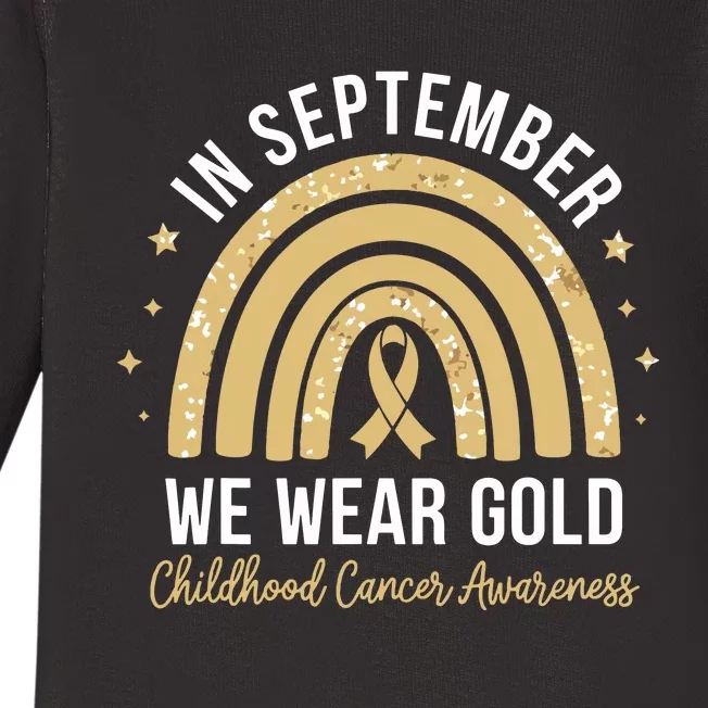 Rainbow In September We Wear Gold Childhood Cancer Awareness Baby Long Sleeve Bodysuit