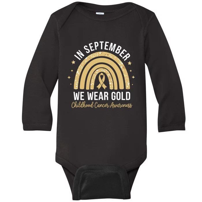 Rainbow In September We Wear Gold Childhood Cancer Awareness Baby Long Sleeve Bodysuit