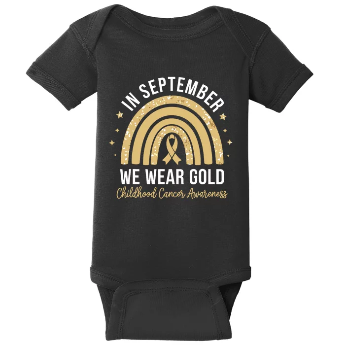 Rainbow In September We Wear Gold Childhood Cancer Awareness Baby Bodysuit